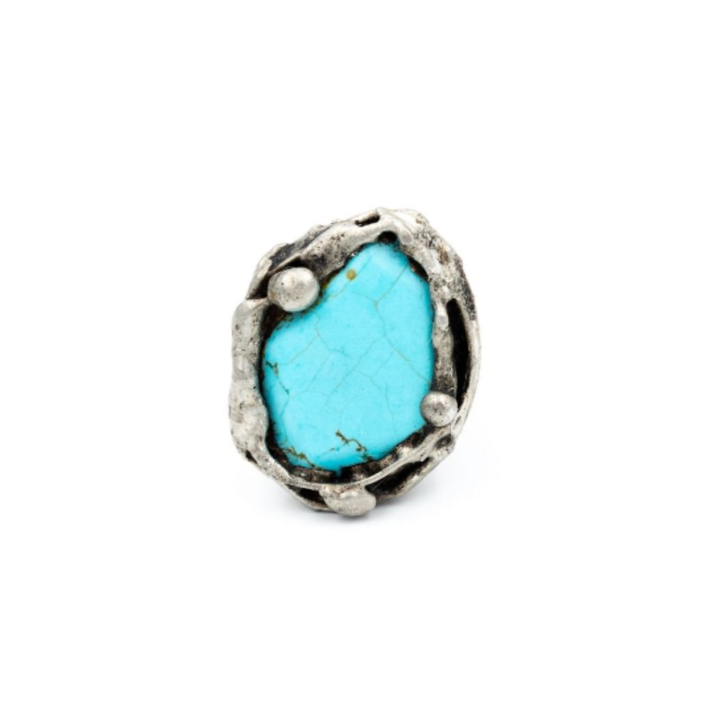 Silver And Turquoise Adjustable Ring - image 1